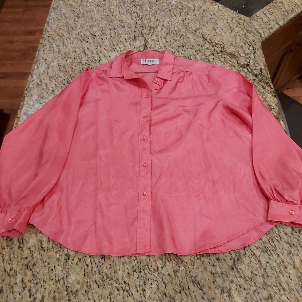 MZZZ by STUART LANG BUTTON UP LONG SLEEVE BLOUSE 40 Barbie PINK VINTAGE Capsul